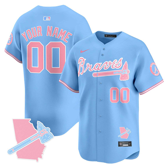 Men's Atlanta Braves Active Player Custom Light Blue Bubblegum Pink Vapor Premier Limited Stitched Baseball Jersey Men's Atlanta Braves Active Player Custom Light Blue Bubblegum Pink Vapor Premier Limited Stitched Baseball Jersey